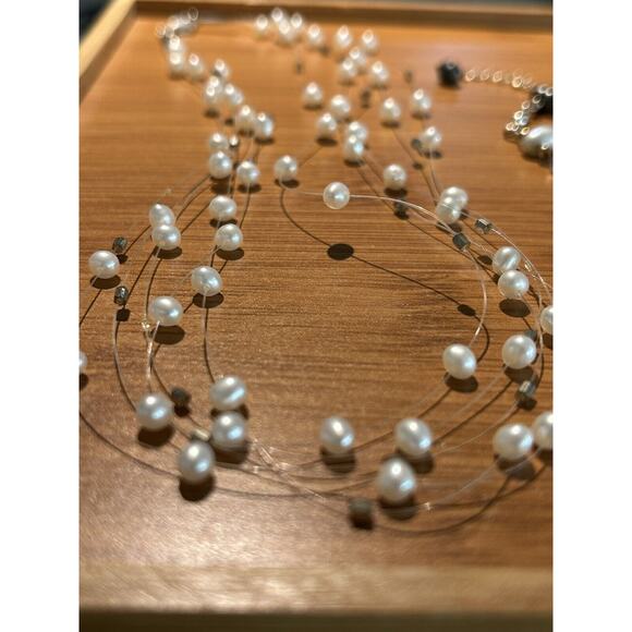 Beautiful Sterling Cultured Pearl Chain‎ Bracelet + 5 Strand Floating Necklace - Picture 3 of 10